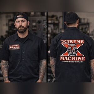 Throttle‎ Threads Extreme Machine Skull Button Down Shirt Men's 2XL Bikercore